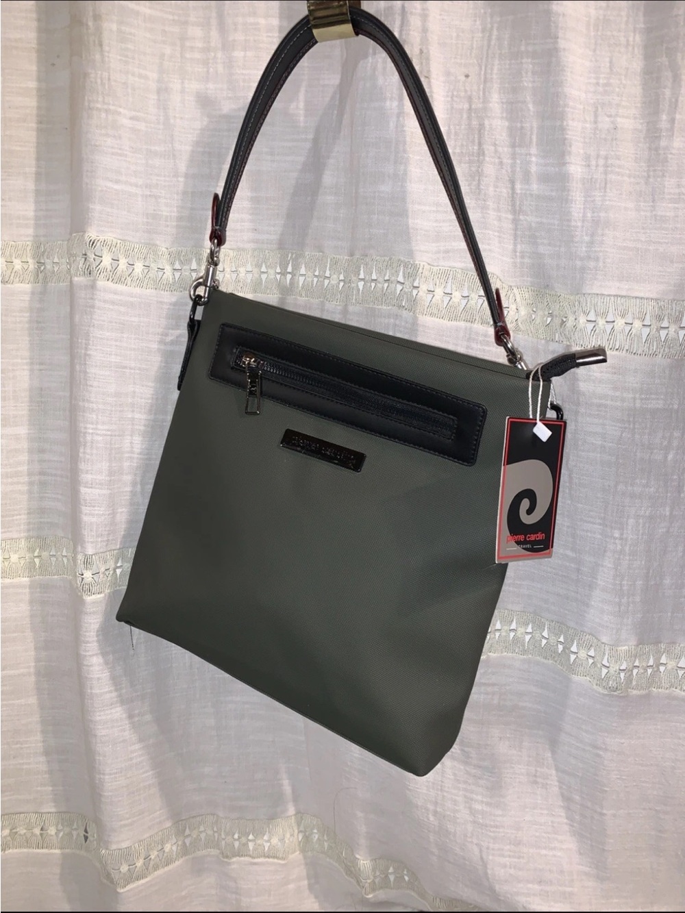 Pierre Cardin Olive Shoulder Bag with Black Trim